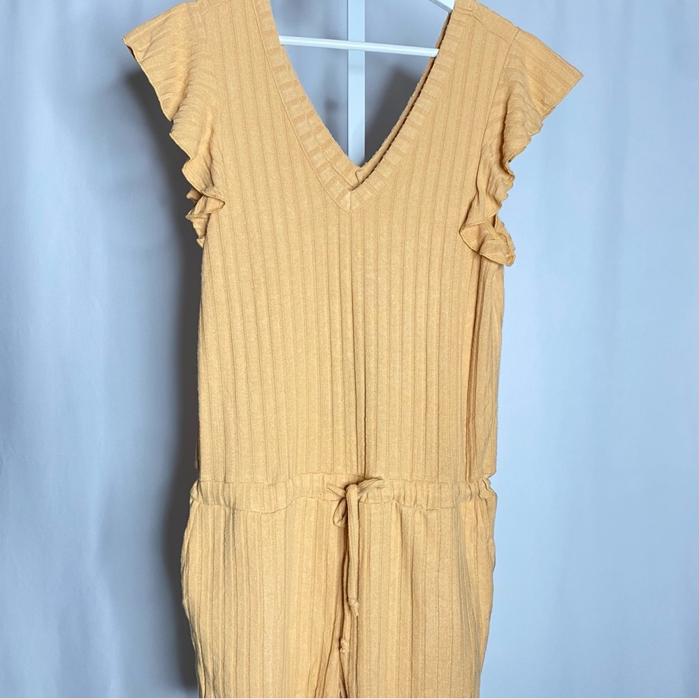 Chaser Yellow Ribbed Ruffle Sleeve Romper — S - Picture 2 of 5